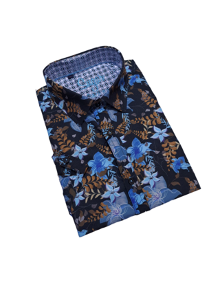 Sugar Short Sleeve Floral Dress Shirt - Essence - Indigo