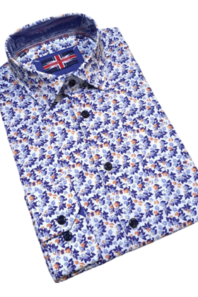 Soul Of London L/S Cotton Stretch Floral Dress Shirt - White