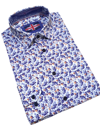 Soul Of London L/S Cotton Stretch Floral Dress Shirt - White