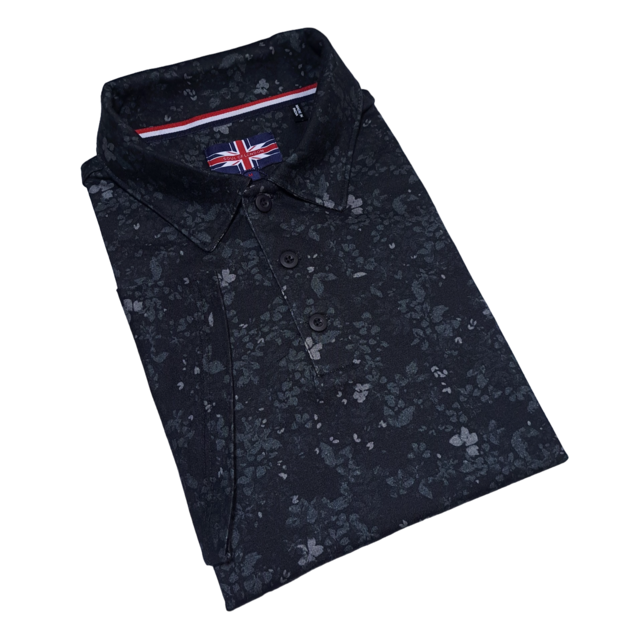 Soul Of London Short Sleeve Floral Polo - Black Soul Of London Short Sleeve Floral Polo - Black