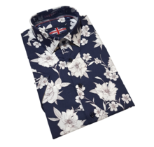 Soul Of London Cotton Stretch Short Sleeve Dress Shirt  - Navy