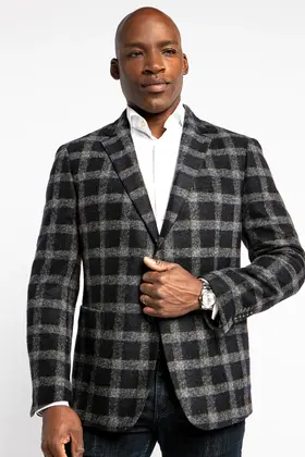 7 Downie St. Wool Blend Check Sport Coat - Hunter - Black/Grey