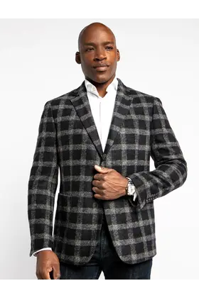7 Downie St. Wool Blend Check Sport Coat - Hunter - Black/Grey