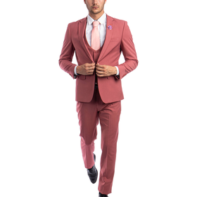 Tazzio 3Pc Ultra Slim Suit - Peak Lapel - Coral