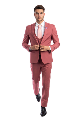 Tazzio 3Pc Ultra Slim Suit - Peak Lapel - Coral