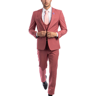 Tazzio 3Pc Ultra Slim Suit - Peak Lapel - Coral