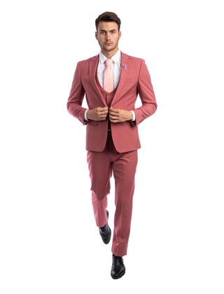 Tazzio 3Pc Ultra Slim Suit - Peak Lapel - Coral