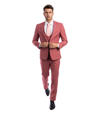 Tazzio Tazzio 3Pc Ultra Slim Suit - Peak Lapel - Coral