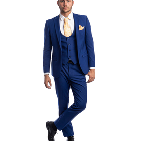 Tazzio 3Pc Ultra Slim Suit - Peak Lapel - Indigo