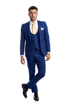Tazzio 3Pc Ultra Slim Suit - Peak Lapel - Indigo