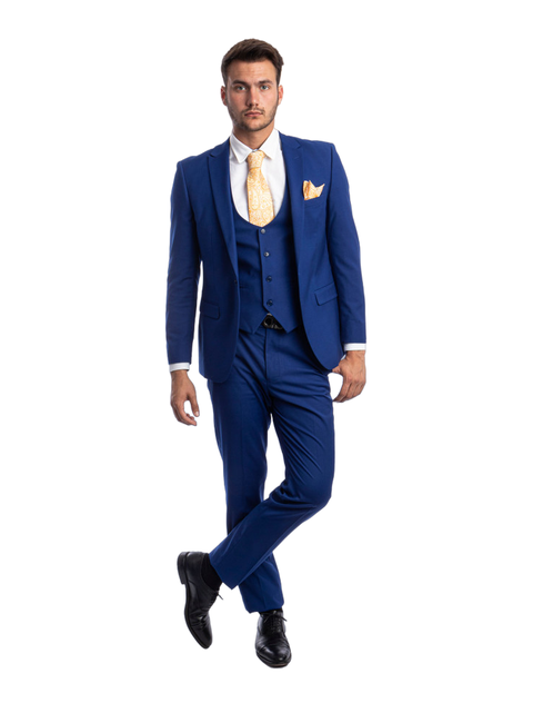 Tazzio 3Pc Ultra Slim Suit - Peak Lapel - Indigo