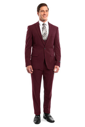 Tazzio Peak Lapel Ultra Slim Suit - 3 Piece - Eggplant