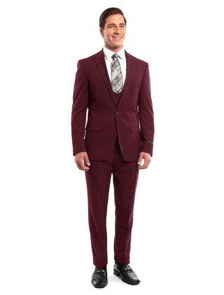 Tazzio Peak Lapel Ultra Slim Suit - 3 Piece - Eggplant