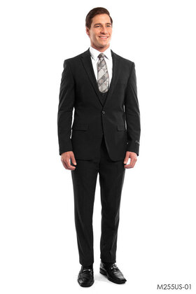 Tazzio Peak Lapel Ultra Slim Suit - 3 Piece - Black