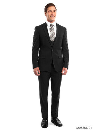 Tazzio Peak Lapel Ultra Slim Suit - 3 Piece - Black