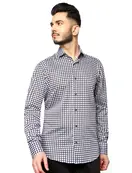 7 Downie St. Check Dress Shirt - Navy - FW 76 LS