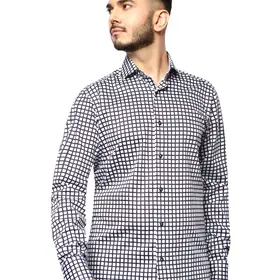 7 Downie St. Check Dress Shirt - Navy - FW 76 LS
