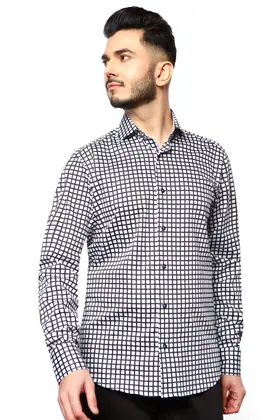 7 Downie St. Check Dress Shirt - Navy - FW 76 LS