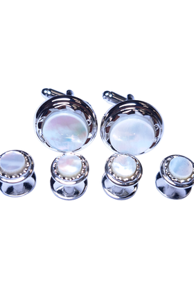 Mother of Pearl Cufflink and Studs - Silver