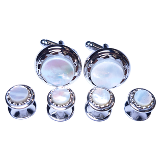 Mother of Pearl Cufflink and Studs - Silver