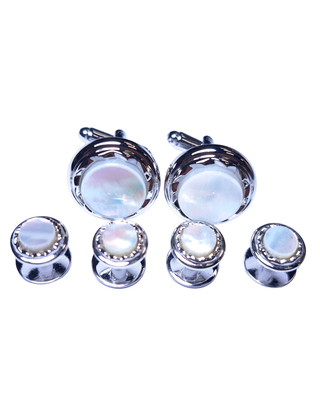 Mother of Pearl Cufflink and Studs - Silver