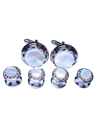 Mother of Pearl Cufflink and Studs - Silver