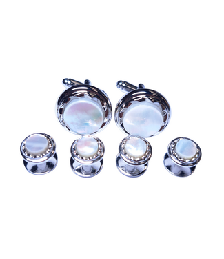 Mother of Pearl Cufflink and Studs - Silver