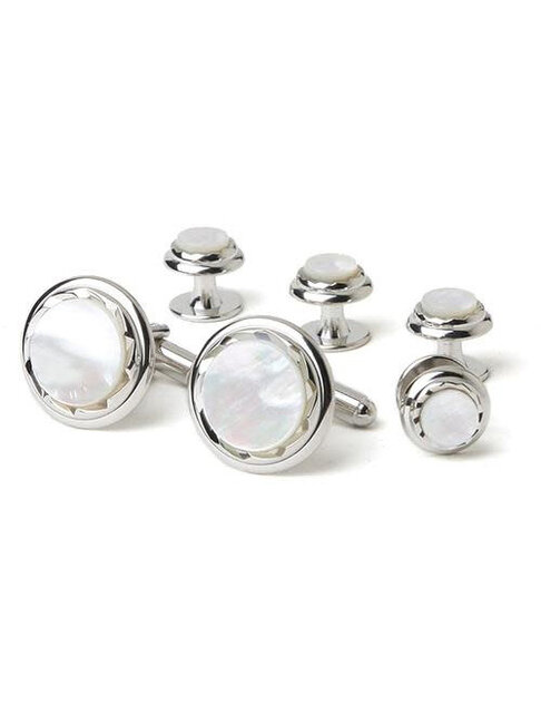Mother of Pearl Cufflink and Studs - Silver