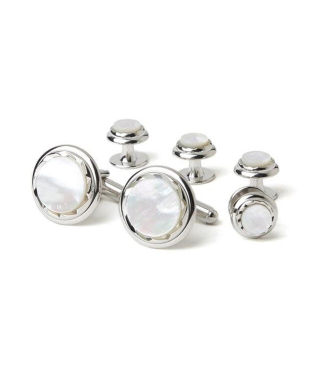 Mother of Pearl Cufflink and Studs - Silver