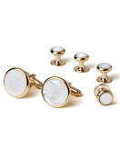 Mother of Pearl Cufflink and Studs - Gold