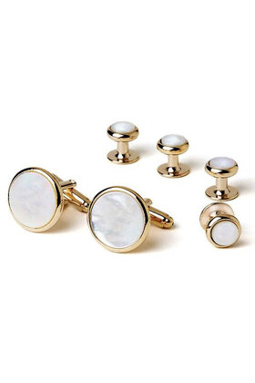 Mother of Pearl Cufflink and Studs - Gold