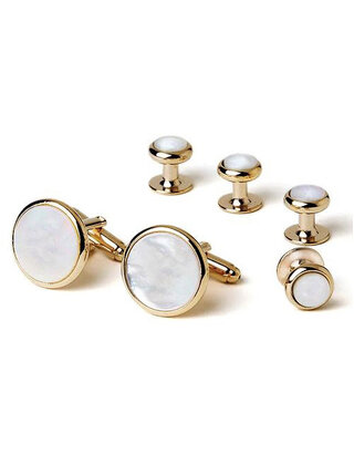 Mother of Pearl Cufflink and Studs - Gold