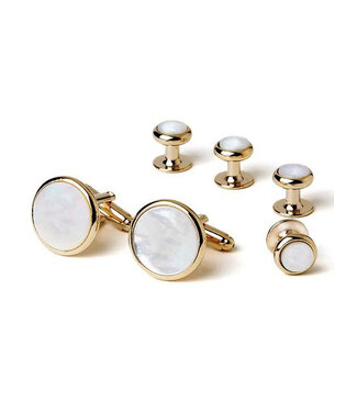 Mother of Pearl Cufflink and Studs - Gold
