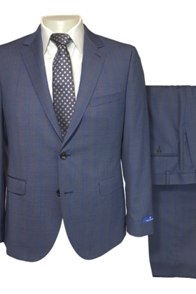 Paul Betenly Ronaldo Plaid Suit - Blue/Taupe