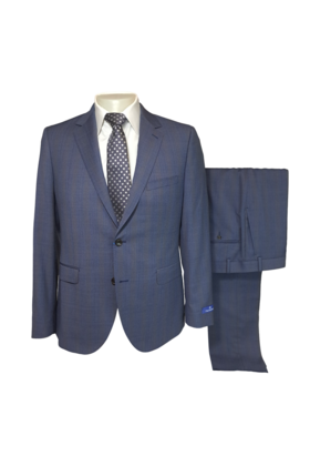 Paul Betenly Ronaldo Plaid Suit - Blue/Taupe
