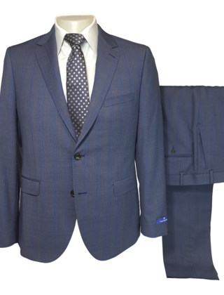 Paul Betenly Ronaldo Plaid Suit - Blue/Taupe
