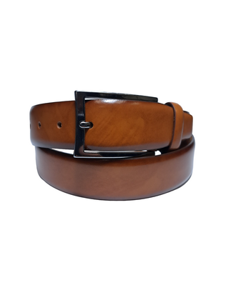 Lindenmann Curved Full Grain Leather Belt - Cognac