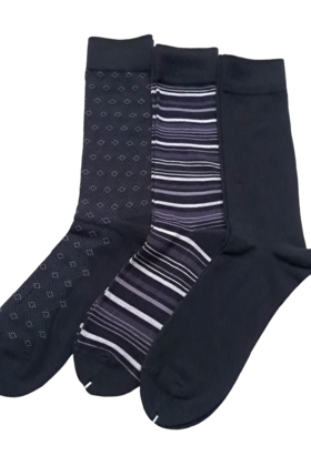 Point Zero 3Pk Dress Socks - Black Stripe