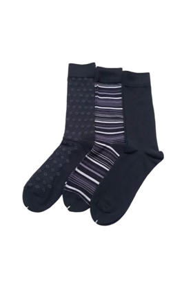 Point Zero 3Pk Dress Socks - Black Stripe