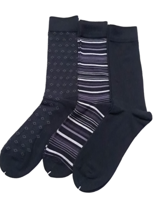 Point Zero 3Pk Dress Socks - Black Stripe