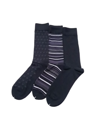 Point Zero 3Pk Dress Socks - Black Stripe