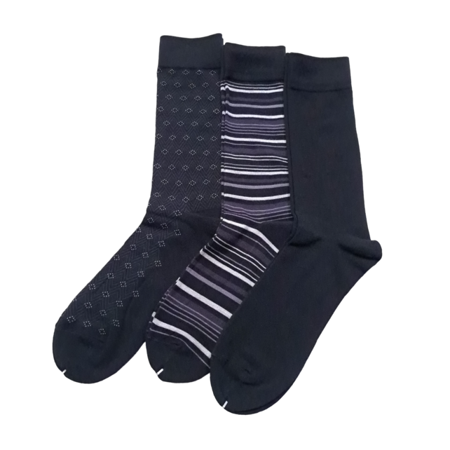 Point Zero 3Pk Dress Socks - Black Stripe