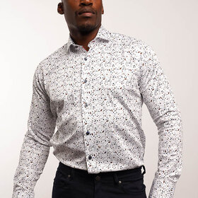 7 Downie St. Patterned Dress Shirt - White - SW 1096 LS