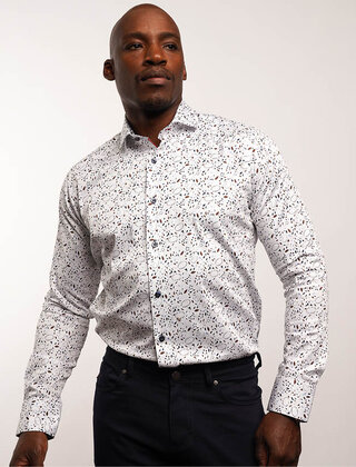7 Downie St. Patterned Dress Shirt - White - SW 1096 LS