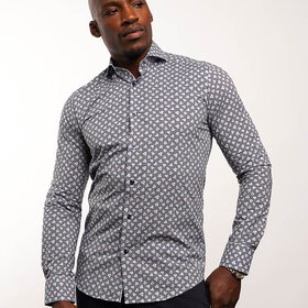 7 Downie St. Floral Dress Shirt - Navy - T3