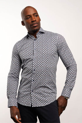 7 Downie St. Floral Dress Shirt - Navy - T3