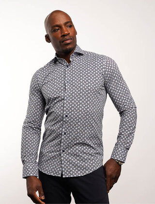 7 Downie St. Floral Dress Shirt - Navy - T3