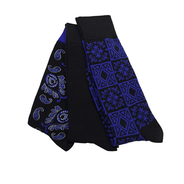 Robert Graham Multi Pattern Paisley 3-Pack  Socks - Black