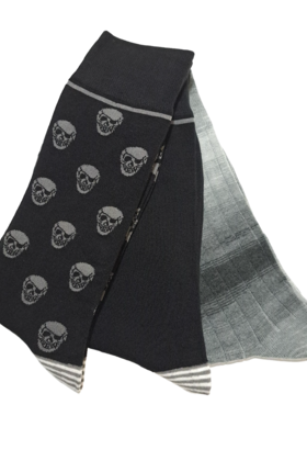 Robert Graham Multi Pattern Skull 3-Pack  Socks - Black