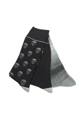 Robert Graham Multi Pattern Skull 3-Pack  Socks - Black